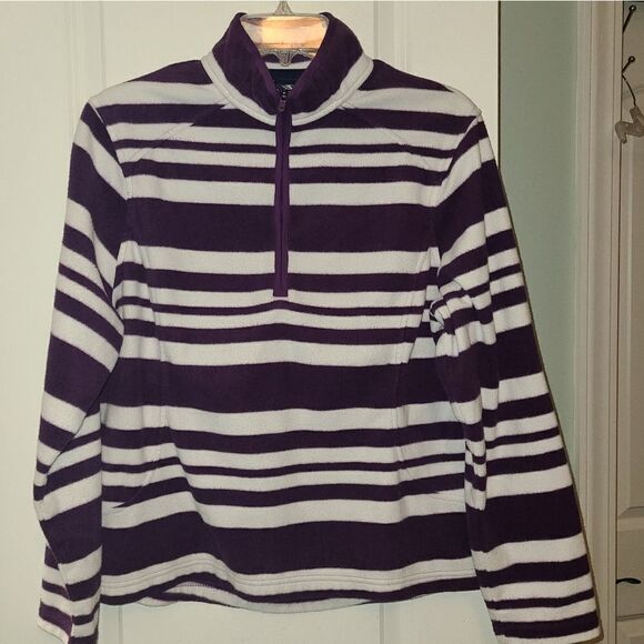 Land's End Striped Purple Fleece Pullover - Picture 5 of 9